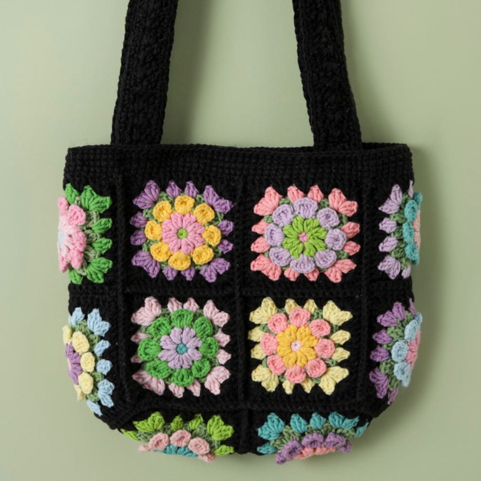 LayAura black HANDMADE BOHO CROCHET TOTE BAG