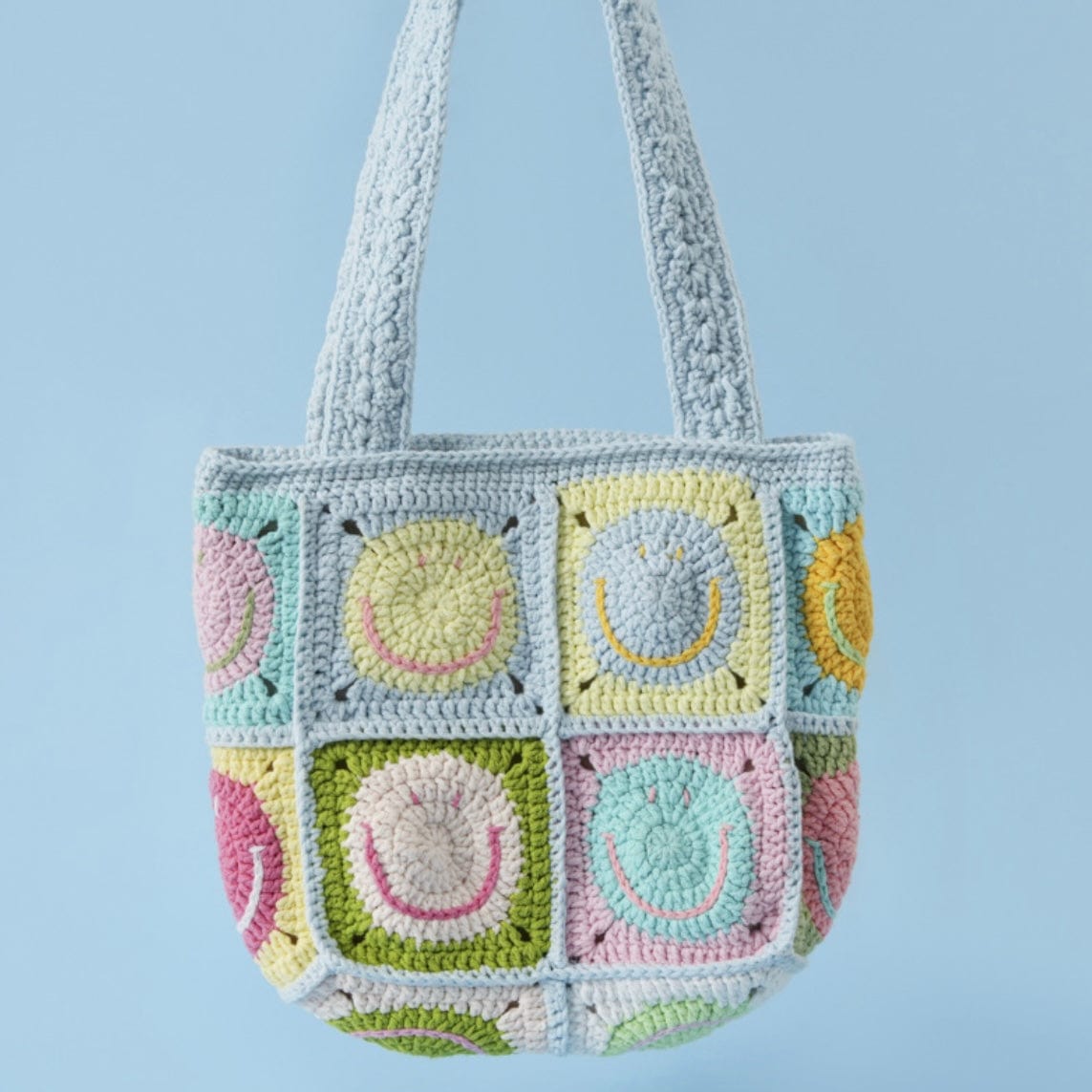 LayAura blue HANDMADE CROCHET SMILEY FACE BAG