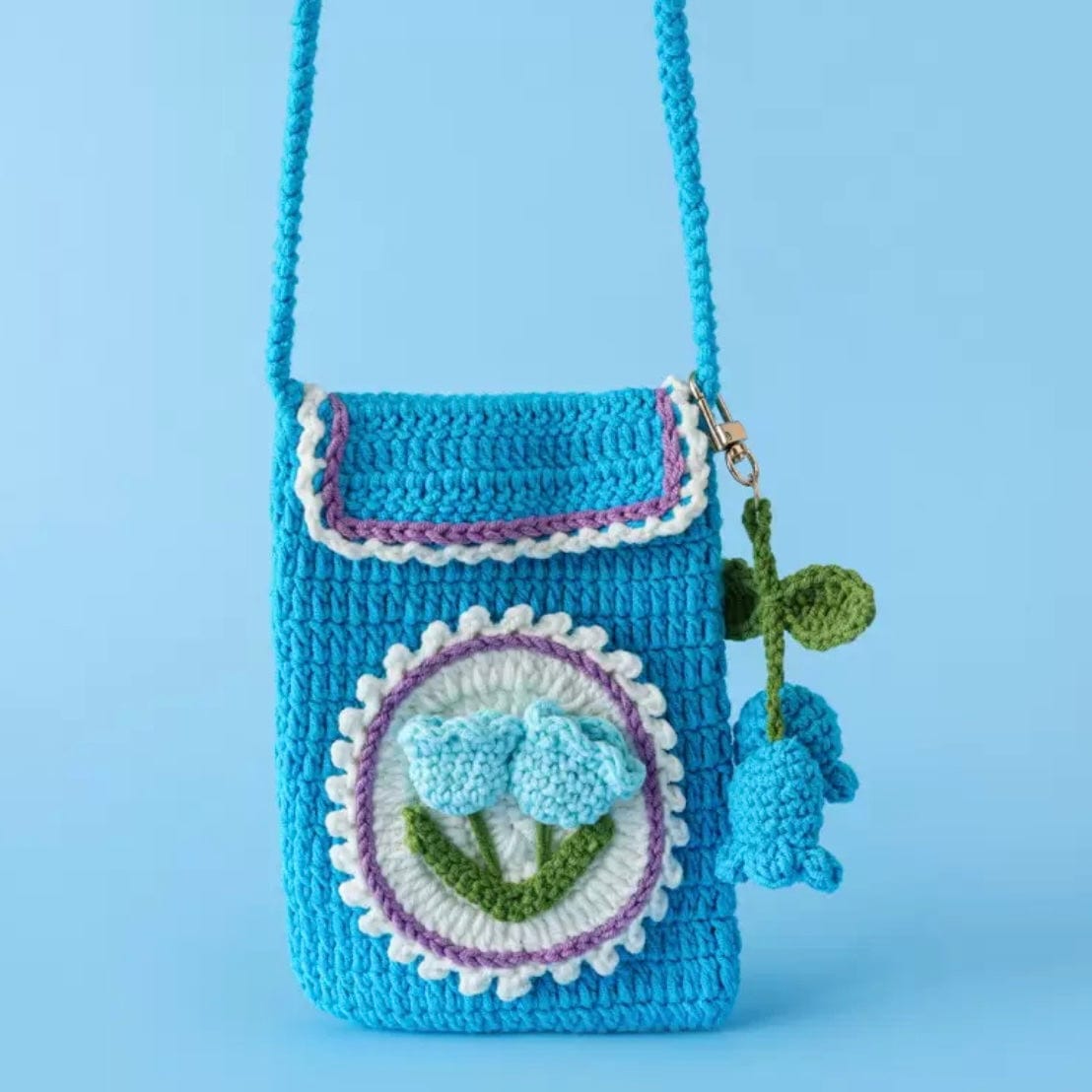 LayAura blue PINK TULIP CROCHET PHONE BAG