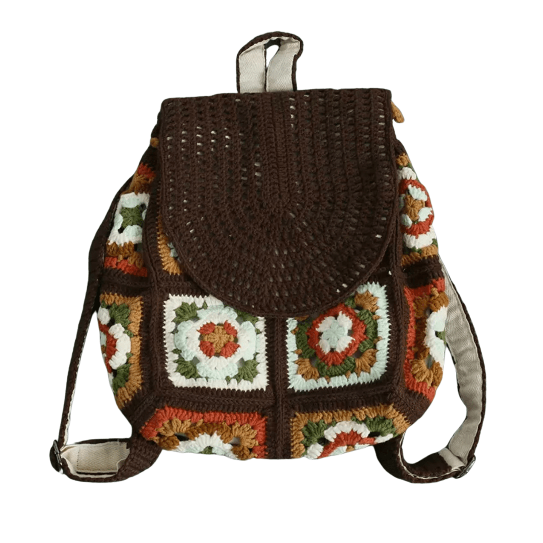 LayAura brown HANDMADE MUSHROOM CROCHET BACKPACK