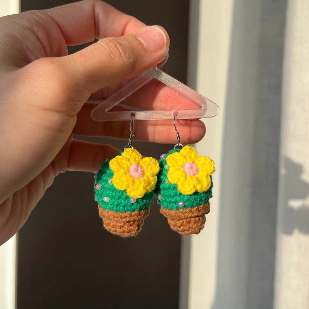 LayAura CROCHET CACTUS EARRINGS WITH YELLOW FLOWER
