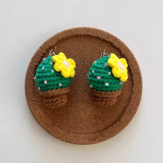 LayAura CROCHET CACTUS EARRINGS WITH YELLOW FLOWER
