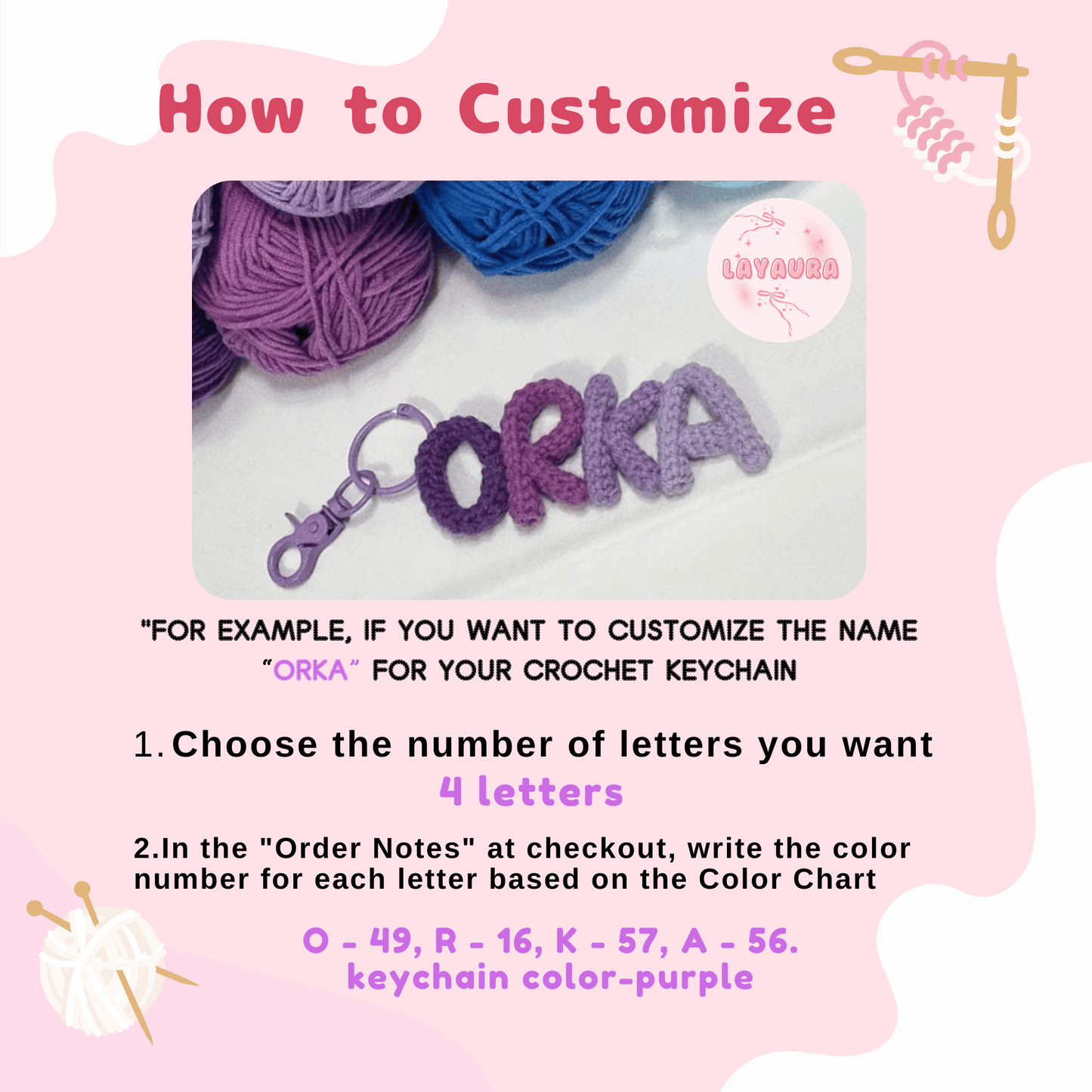 LayAura CUSTOM CROCHET NAME KEYCHAIN
