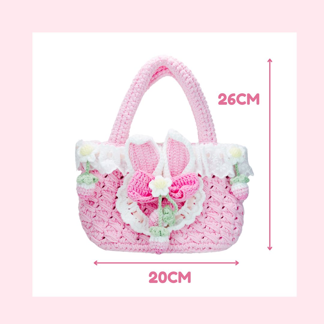 LayAura CUTE PINK CROCHET BUNNY BAG