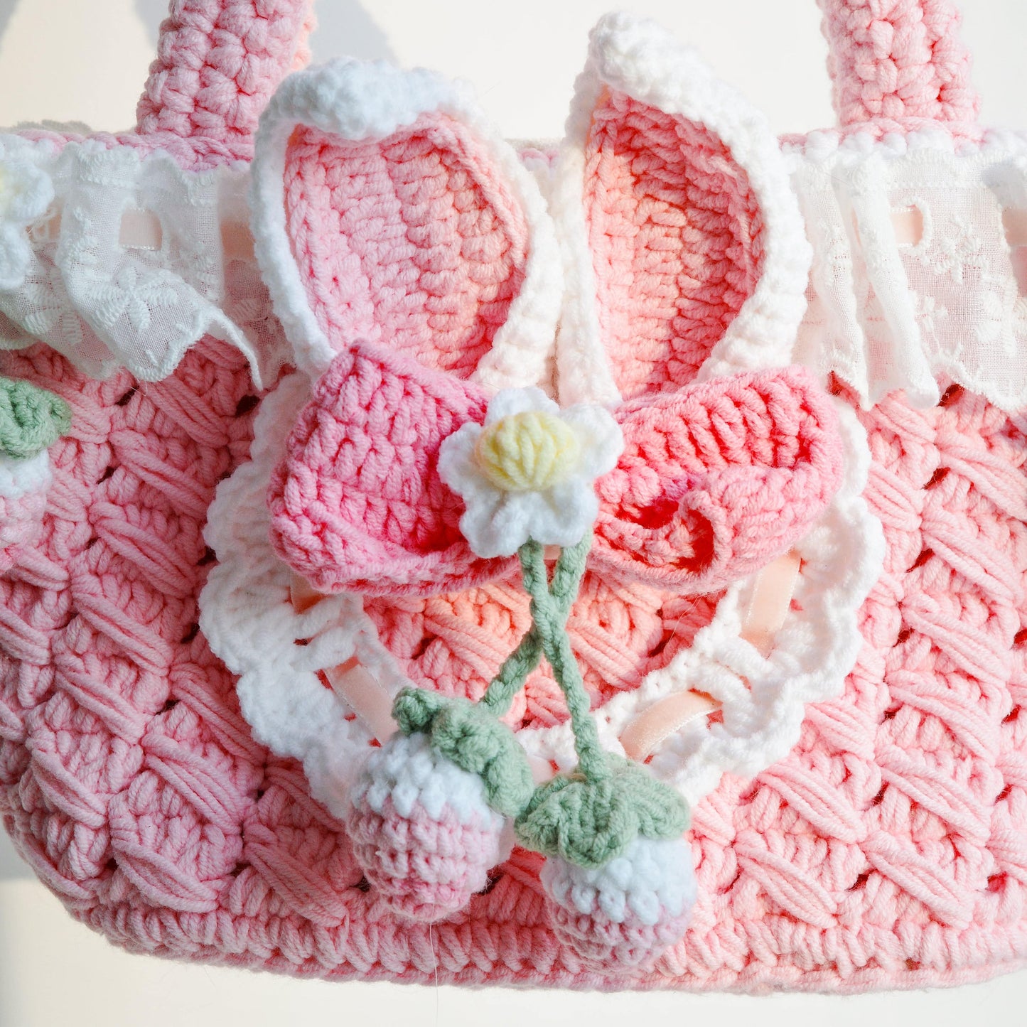 LayAura CUTE PINK CROCHET BUNNY BAG