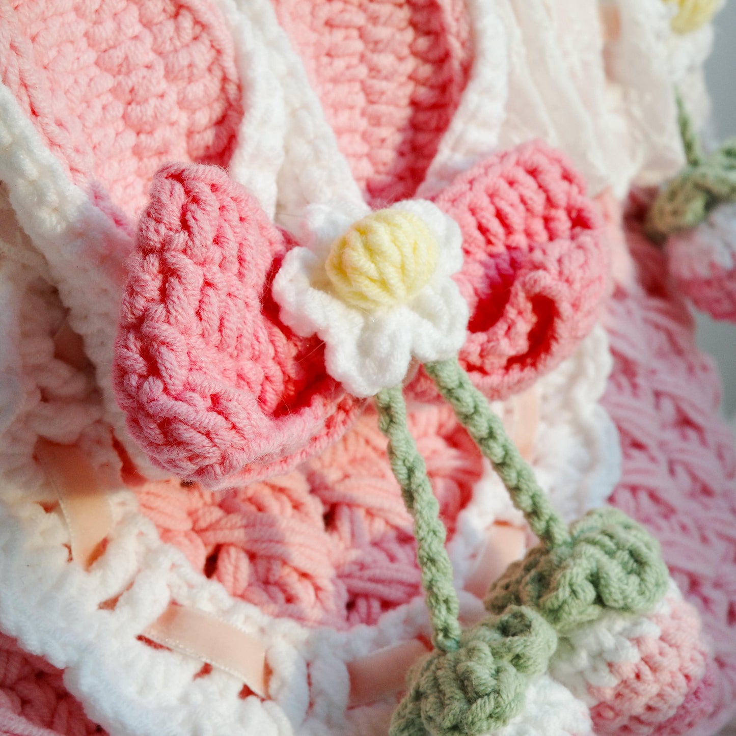 LayAura CUTE PINK CROCHET BUNNY BAG