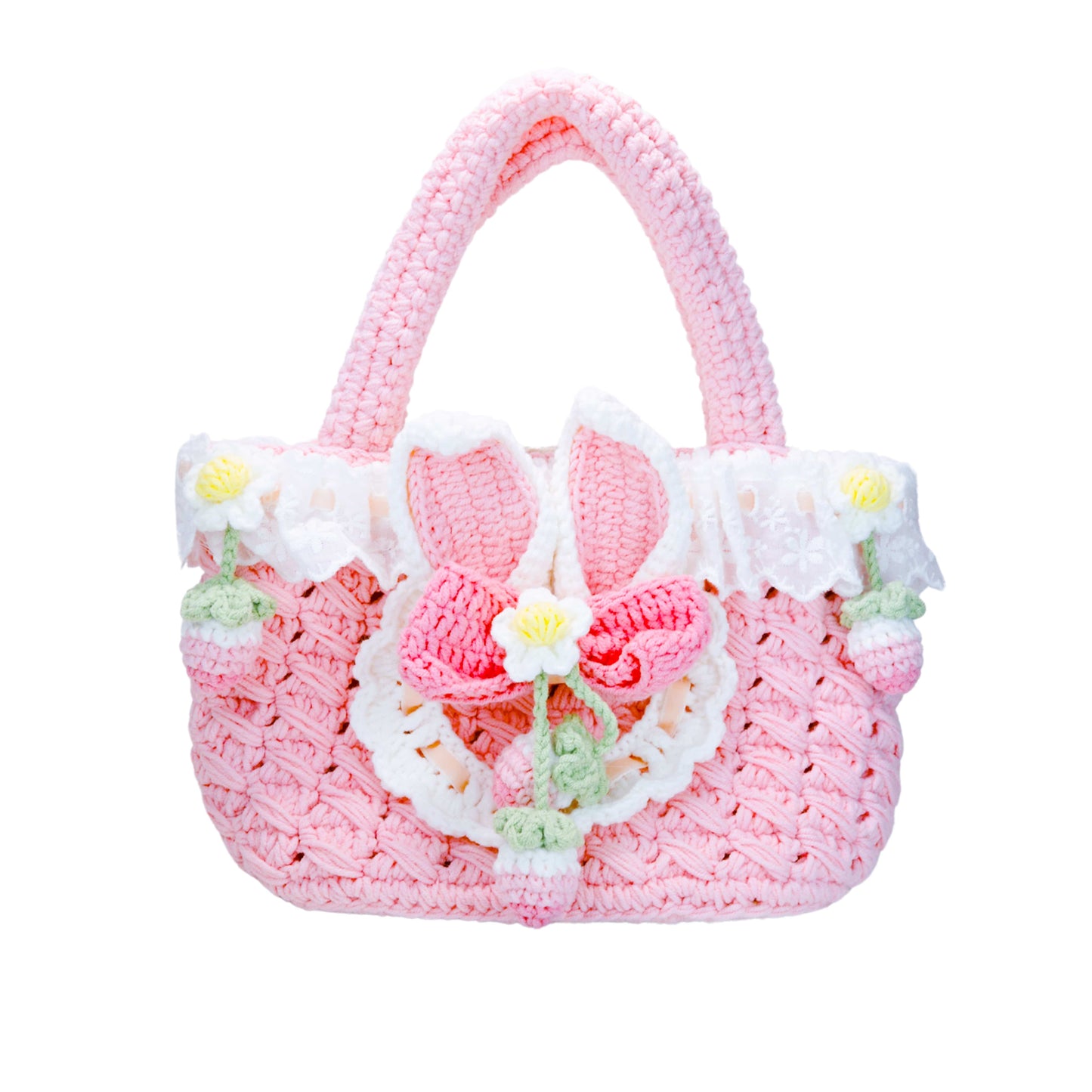 LayAura CUTE PINK CROCHET BUNNY BAG
