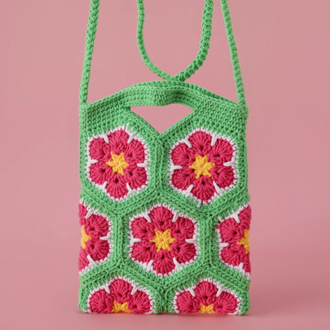 LayAura green HANDMADE CROCHET FLOWER BAG