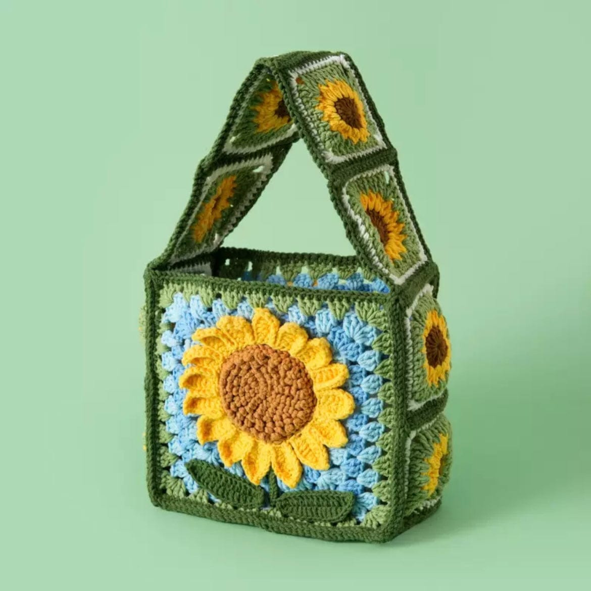 LayAura green HANDMADE SUNFLOWER CROCHET BAG
