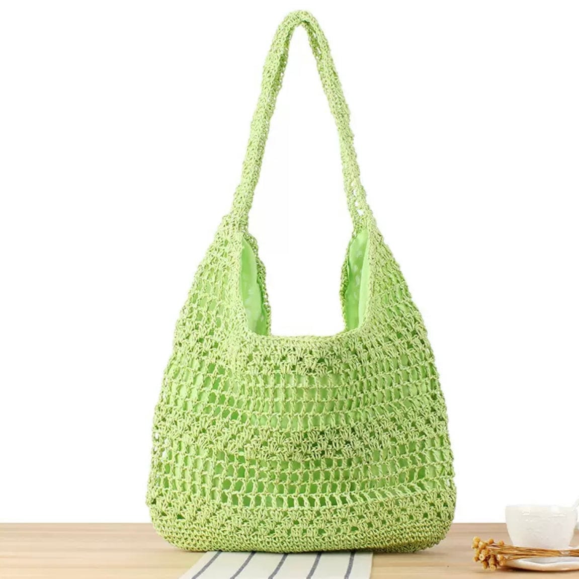 LayAura green LARGE CAPACITY WOVEN BEACH TOTE BAG