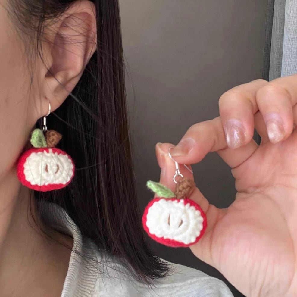 LayAura Half Apple Earrings HANDMADE CROCHET APPLE JEWELRY
