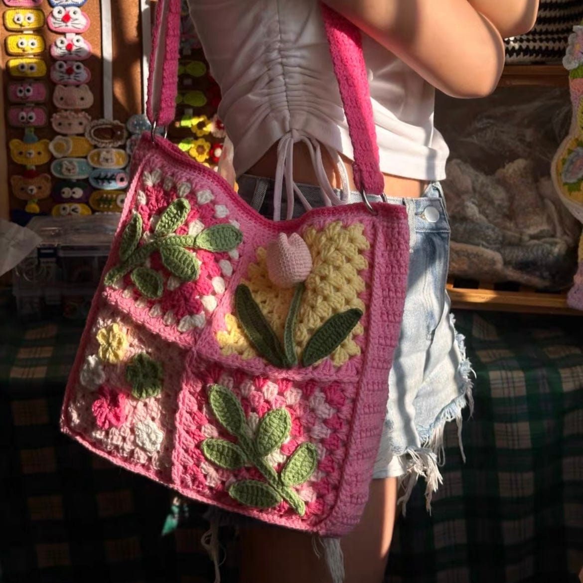 LayAura HANDMADE 3D FLORAL CROCHET BAG