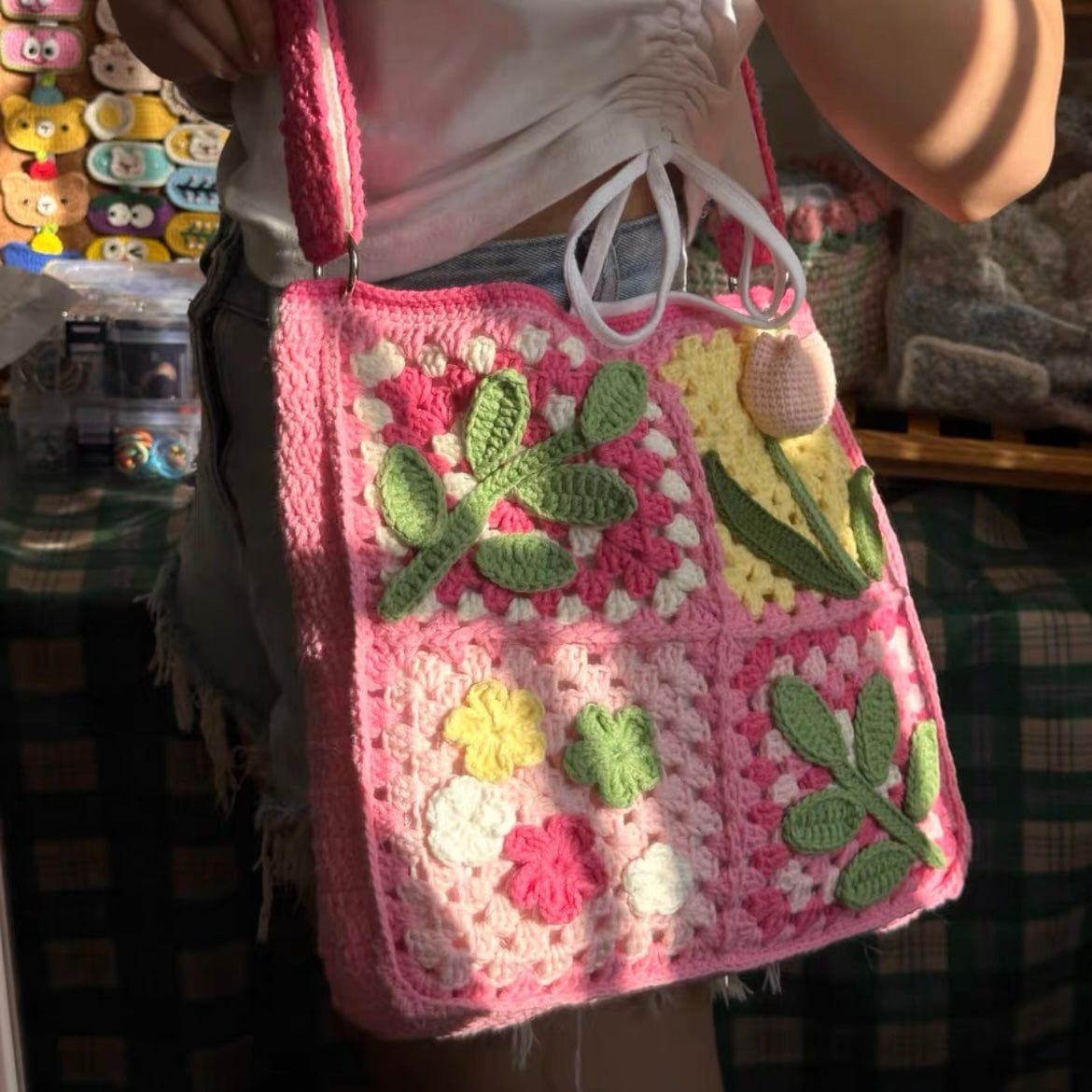 LayAura HANDMADE 3D FLORAL CROCHET BAG