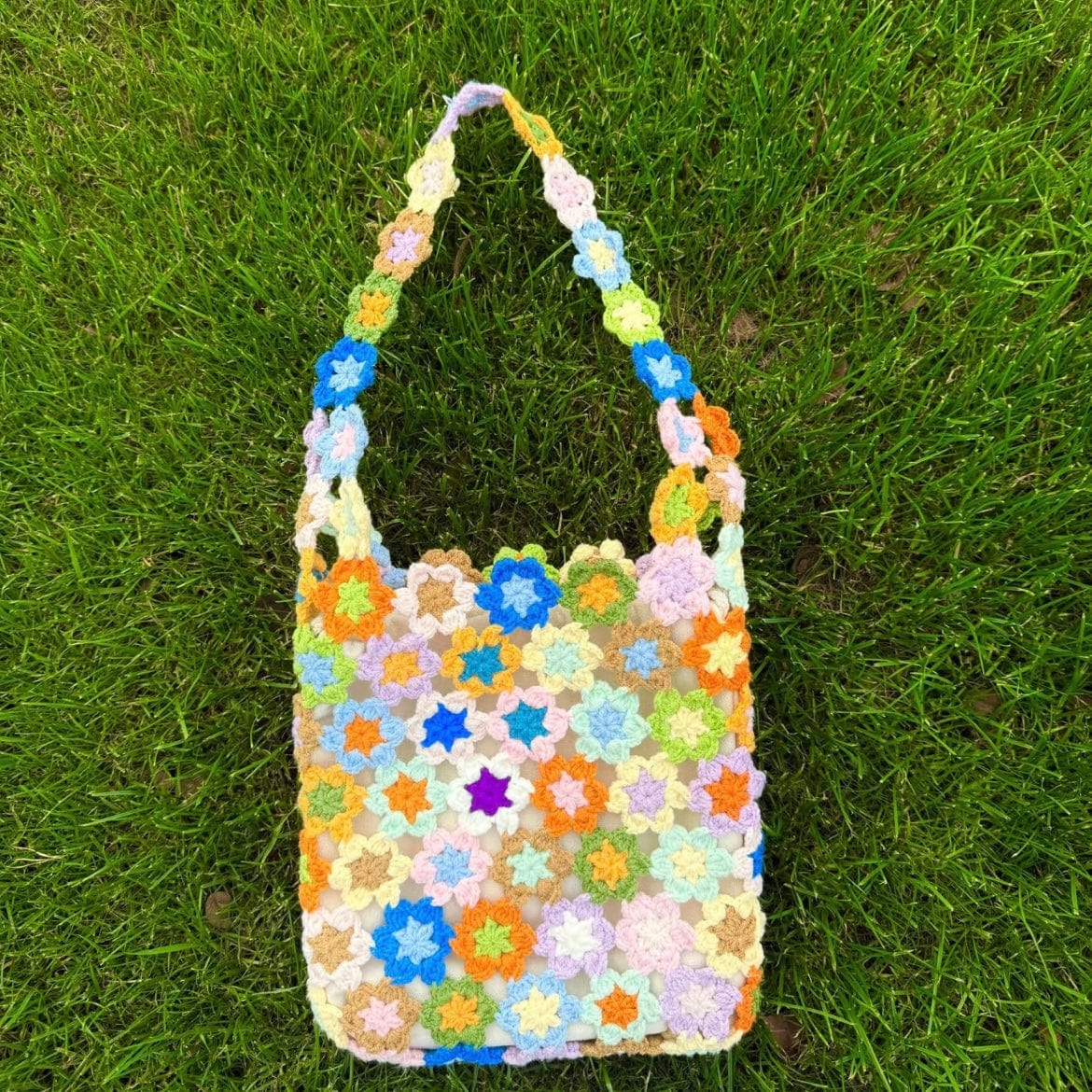 LayAura HANDMADE COLORFUL CROCHET FLOWER BAG