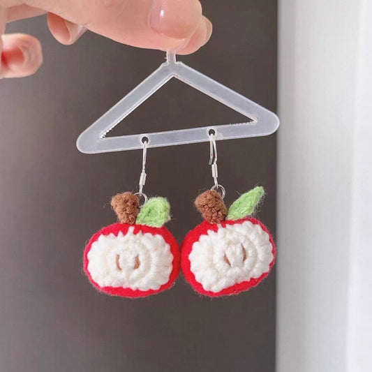 LayAura Half Apple Earrings HANDMADE CROCHET APPLE JEWELRY