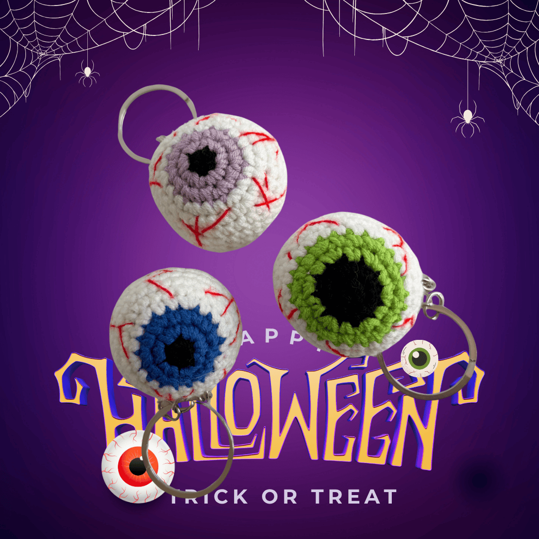 LayAura HANDMADE CROCHET HALLOWEEN EYEBALL – SPOOKY DÉCOR & TREAT
