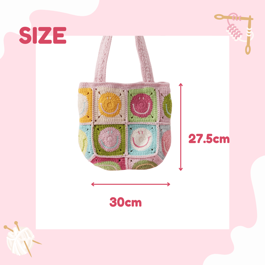 LayAura HANDMADE CROCHET SMILEY FACE BAG