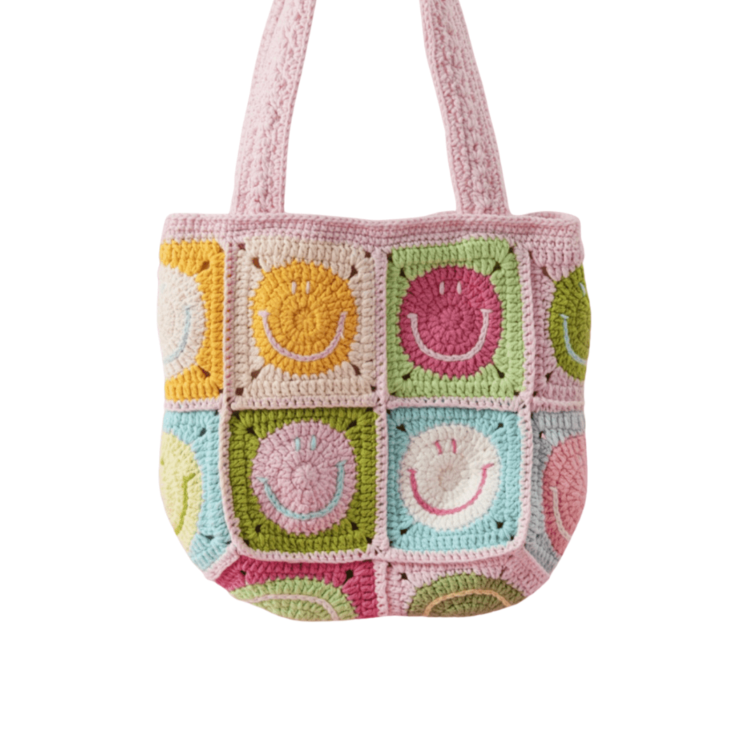LayAura HANDMADE CROCHET SMILEY FACE BAG