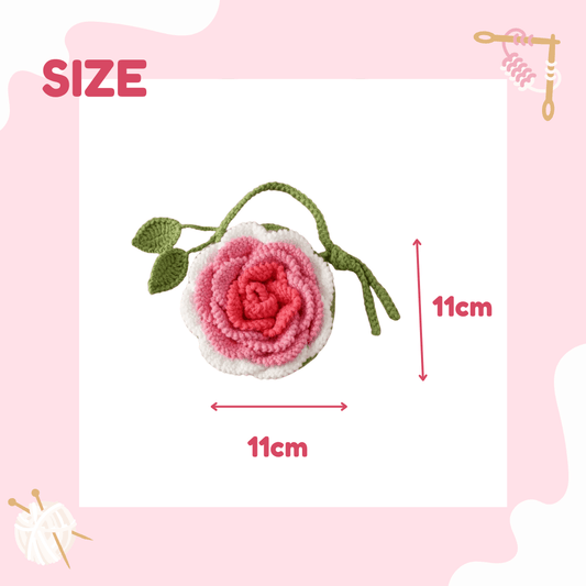 LayAura HANDMADE PINK ROSE CROCHET COIN PURSE