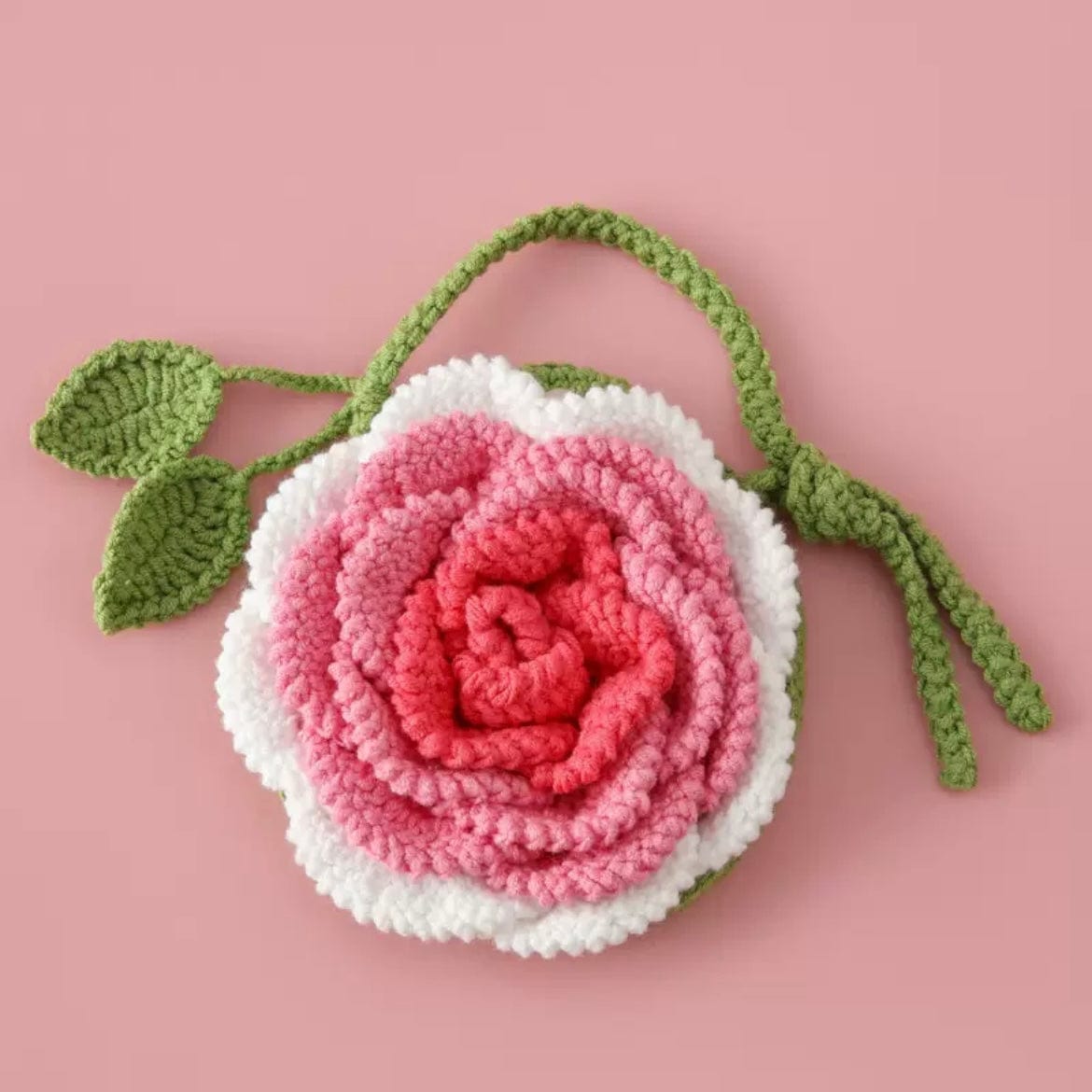 LayAura HANDMADE PINK ROSE CROCHET COIN PURSE