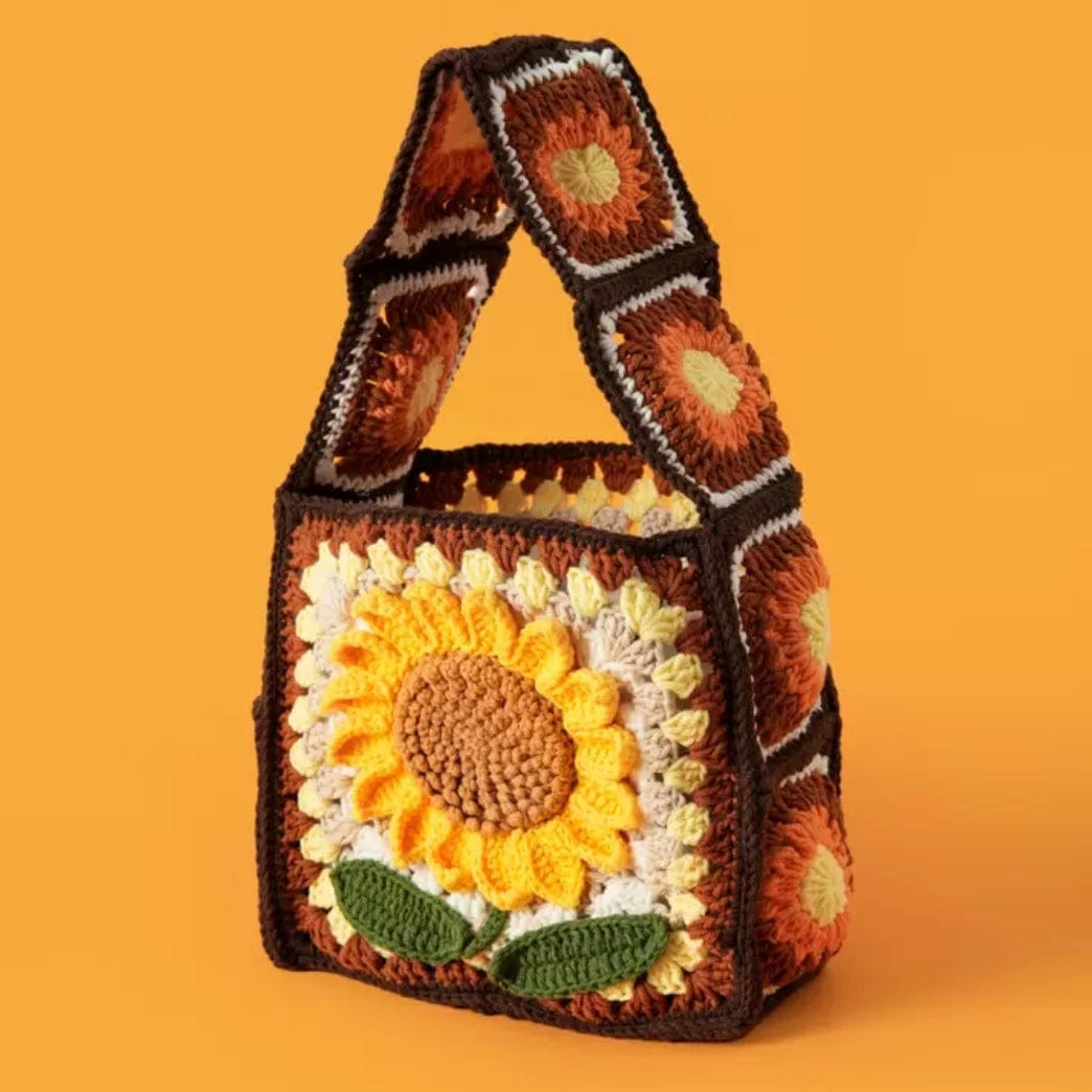 LayAura orange HANDMADE SUNFLOWER CROCHET BAG