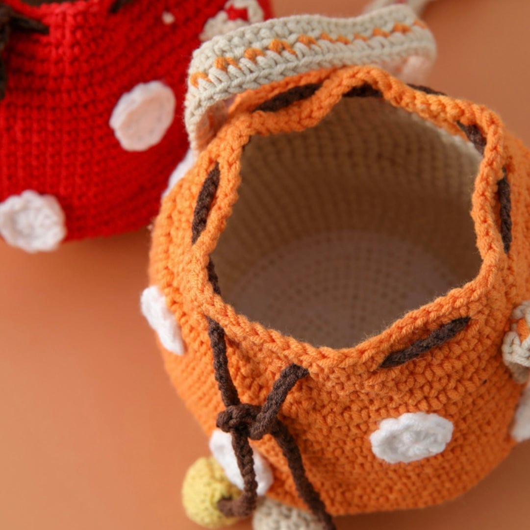 LayAura orange MINI POLKA DOT CROCHET DRAWSTRING BAG