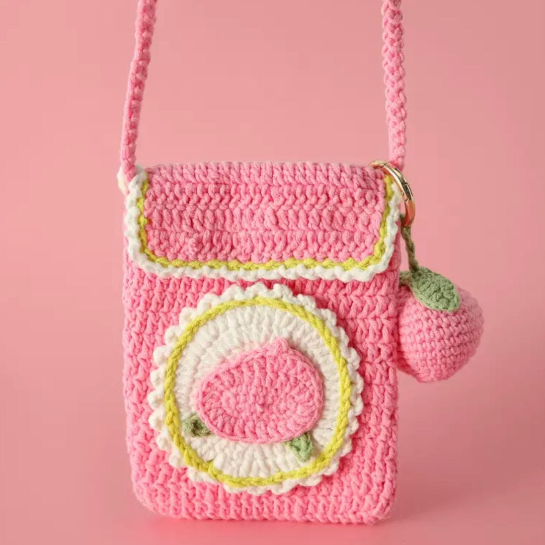 LayAura peach PINK TULIP CROCHET PHONE BAG