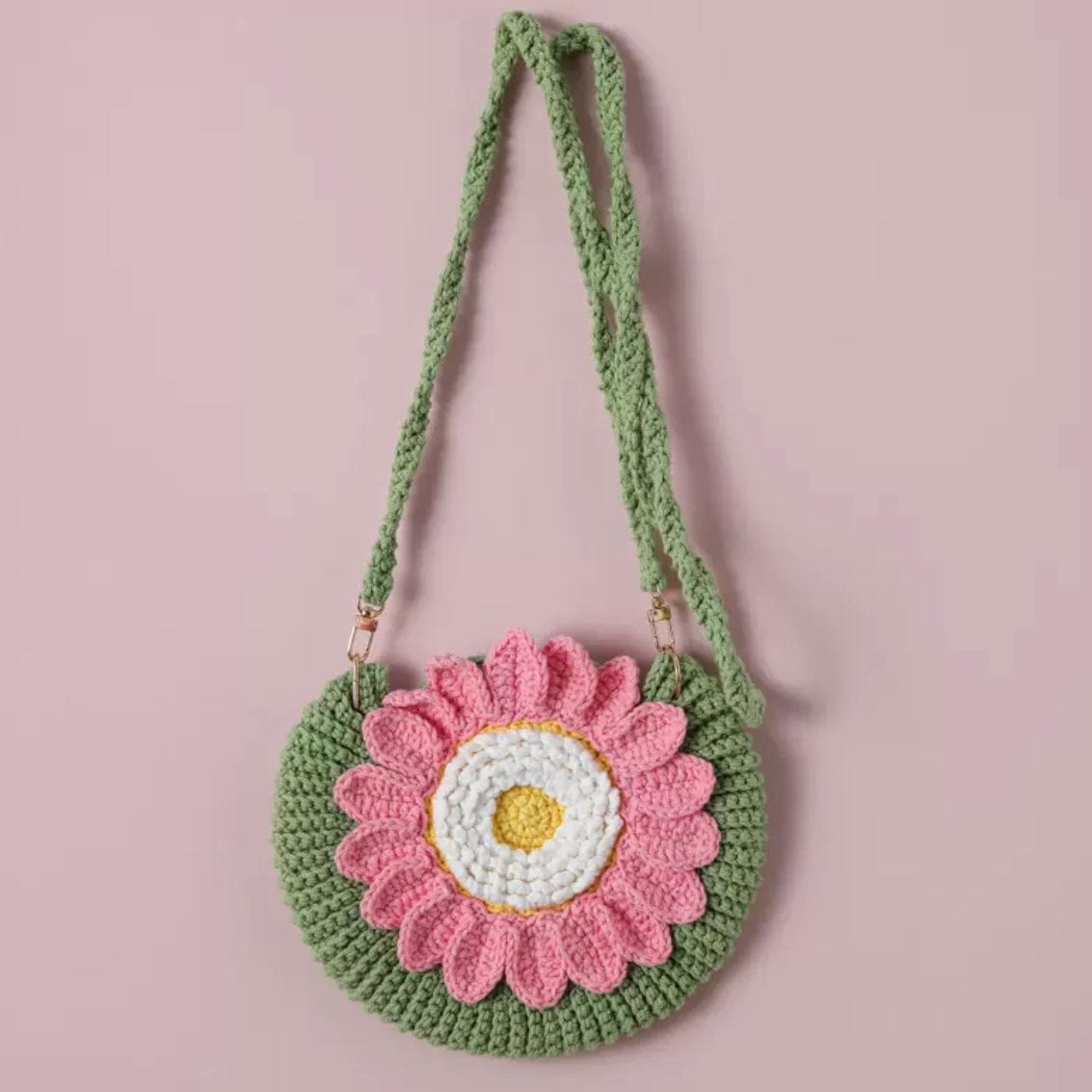 LayAura pink CROCHET SUNFLOWER & DAISY BAG