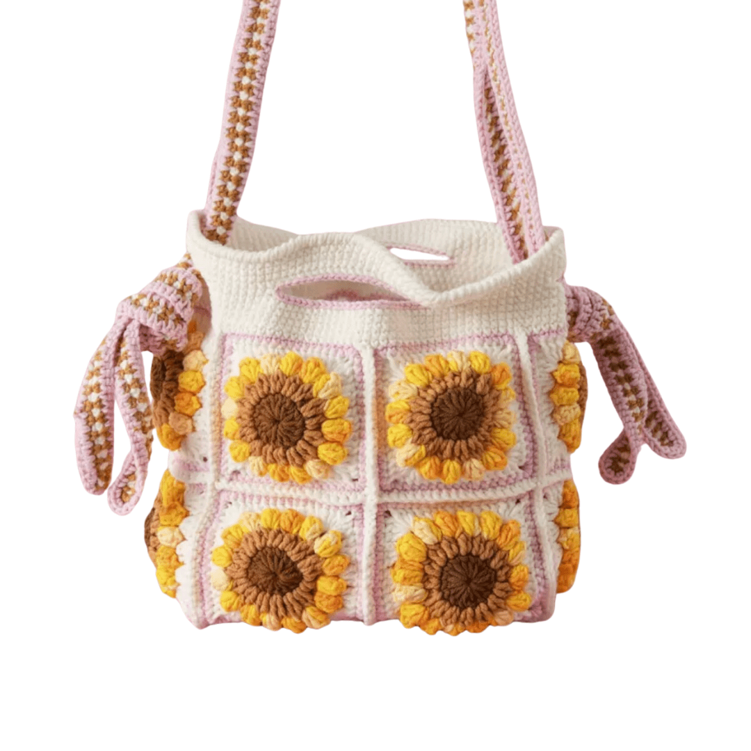 LayAura pink HANDMADE SUNFLOWER CROCHET BAG