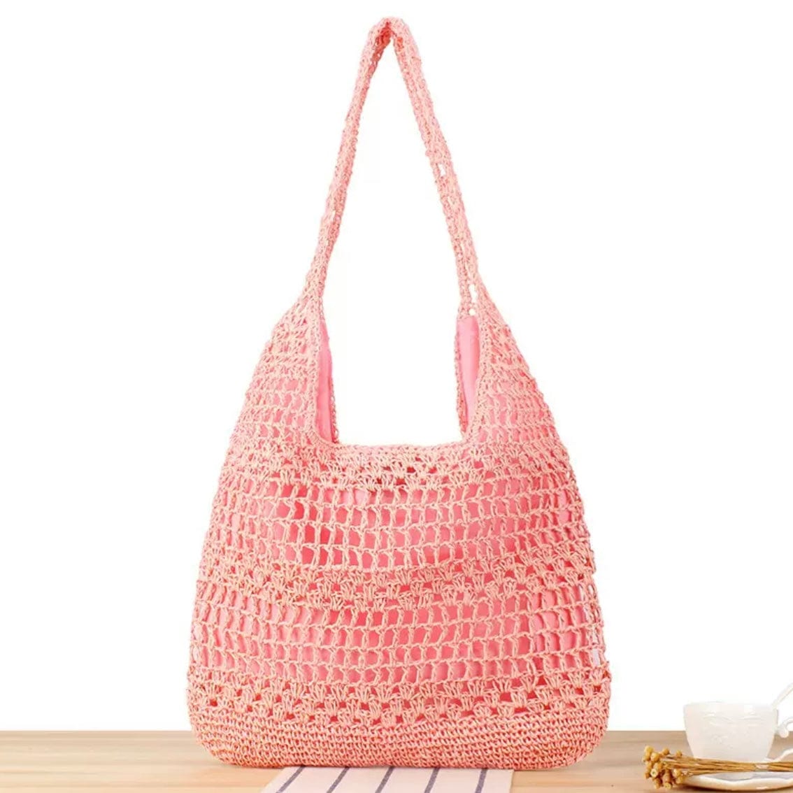 LayAura pink LARGE CAPACITY WOVEN BEACH TOTE BAG