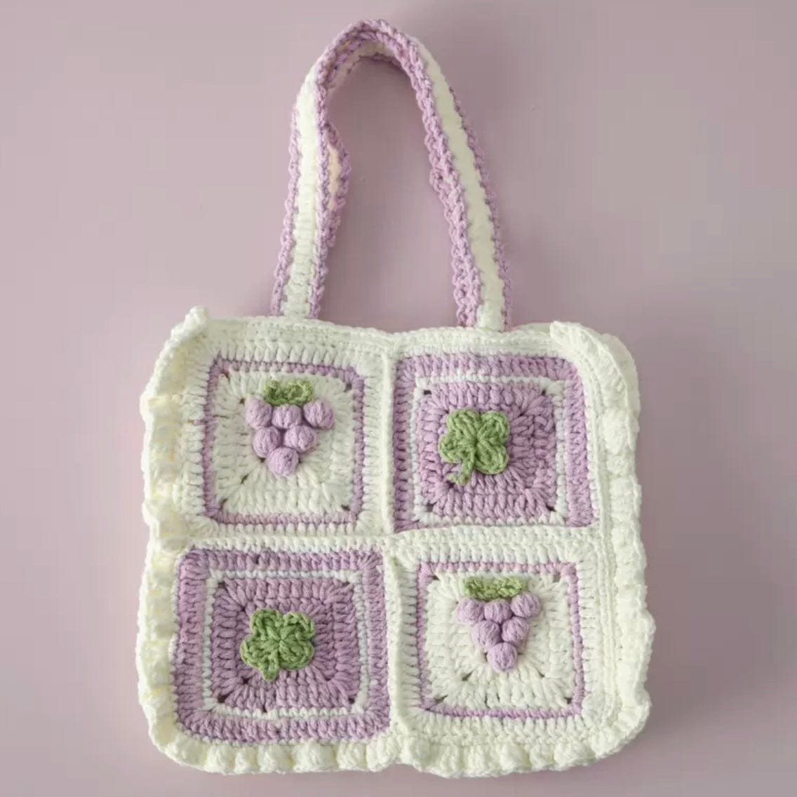 LayAura purple CROCHET FRUIT TOTE BAG