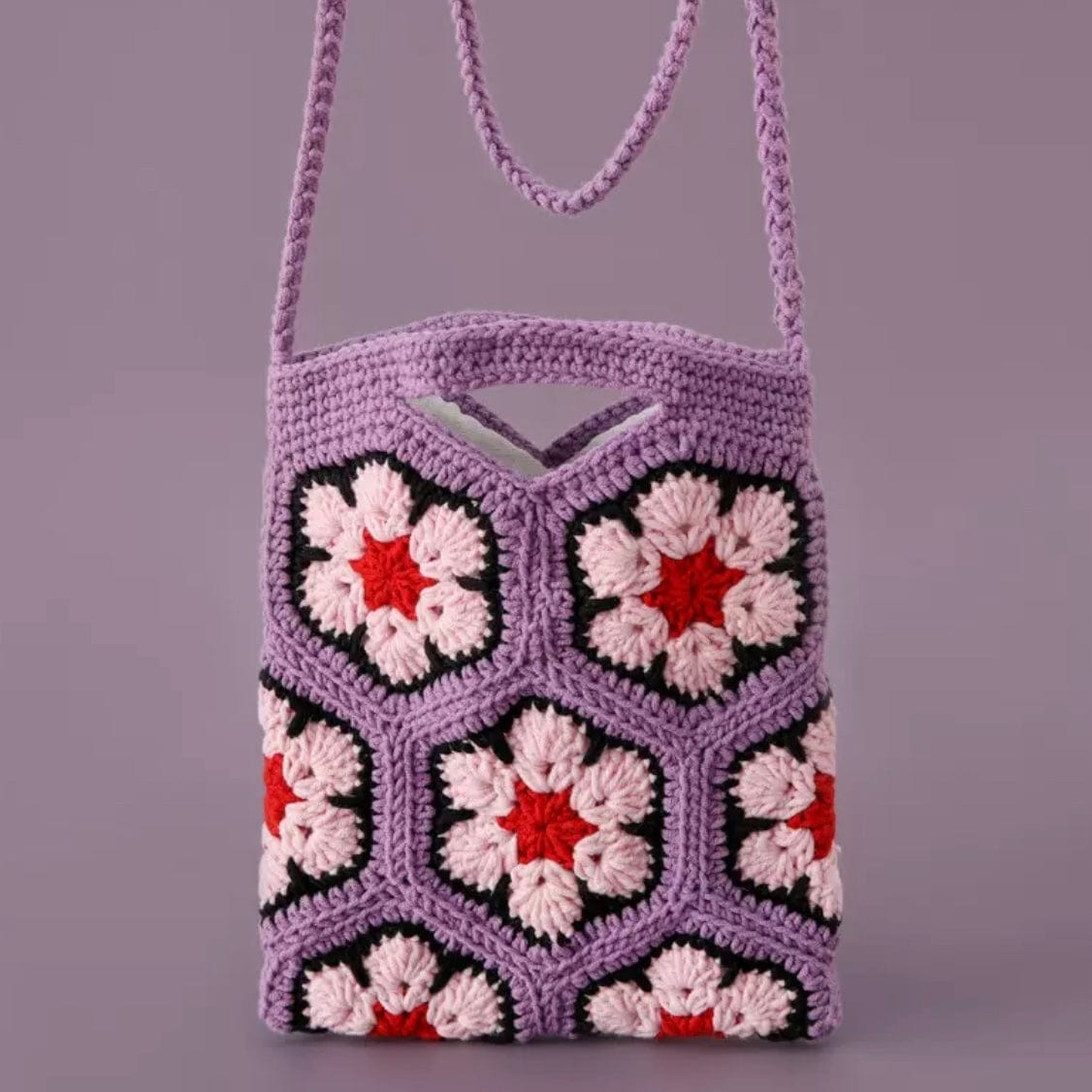 LayAura purple HANDMADE CROCHET FLOWER BAG