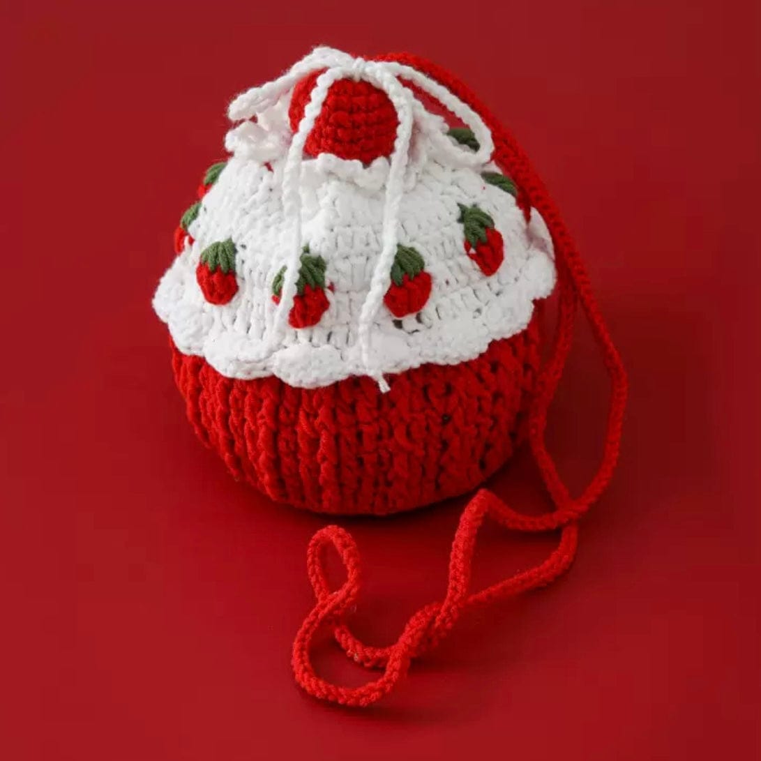 LayAura red CUTE STRAWBERRY CAKE CROCHET COIN PURSE
