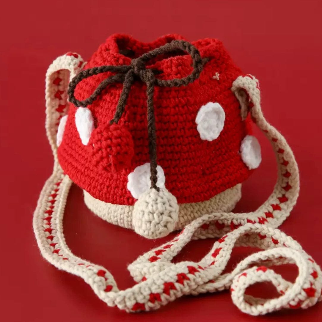 LayAura red MINI POLKA DOT CROCHET DRAWSTRING BAG