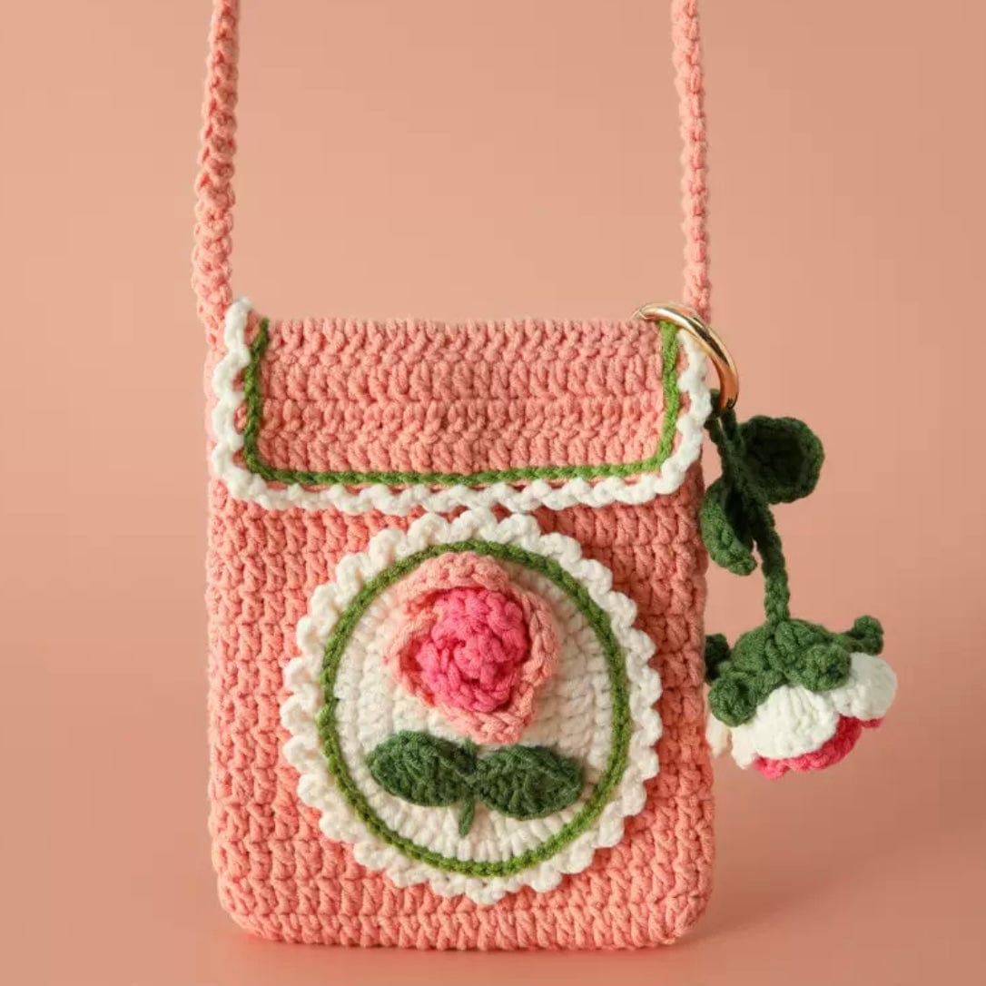 LayAura Rose PINK TULIP CROCHET PHONE BAG