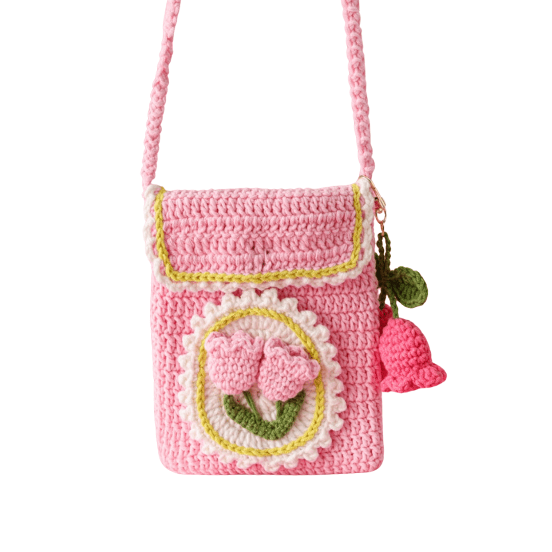 LayAura tulip PINK TULIP CROCHET PHONE BAG