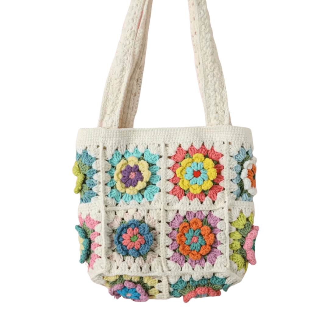 LayAura white HANDMADE BOHO CROCHET TOTE BAG