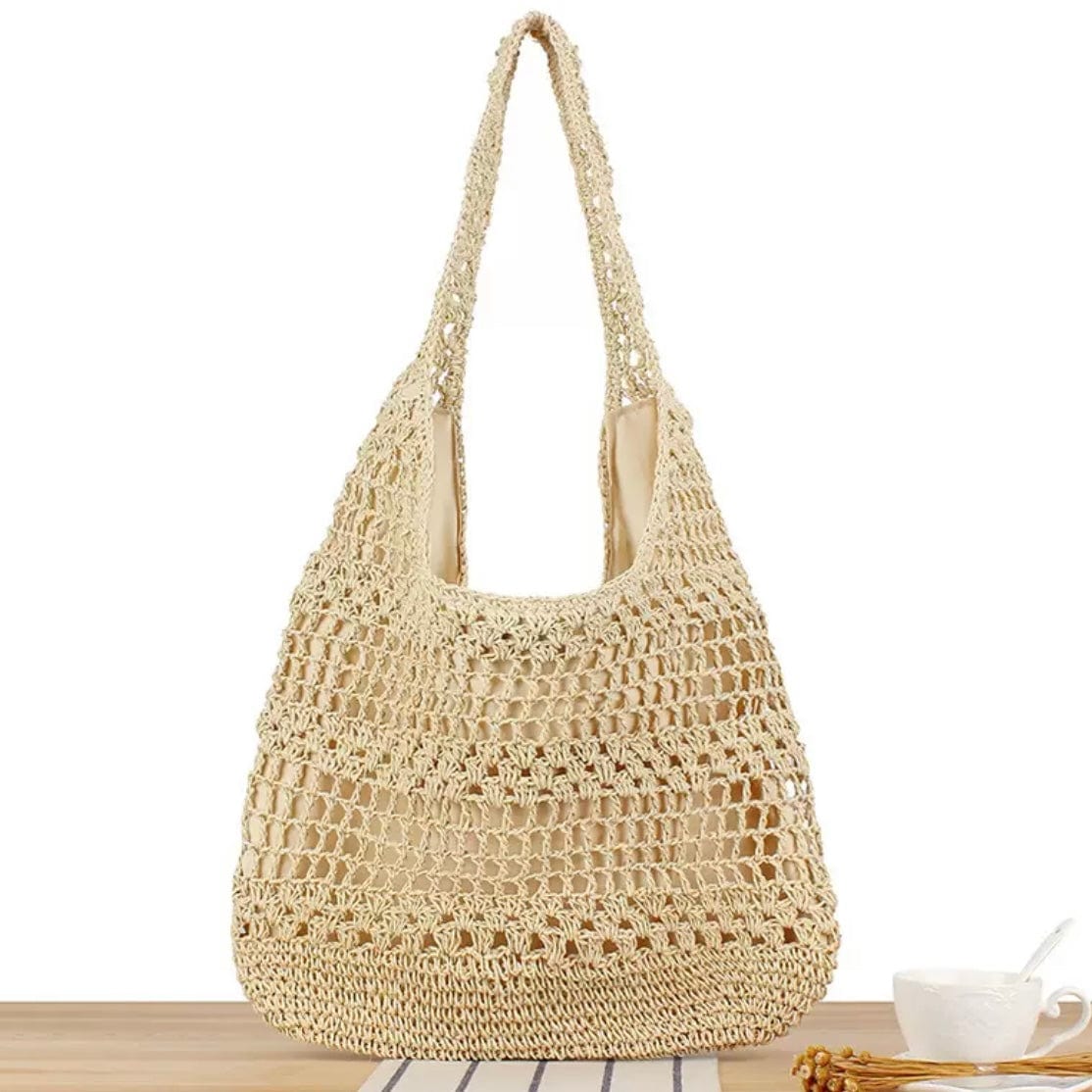 LayAura white LARGE CAPACITY WOVEN BEACH TOTE BAG