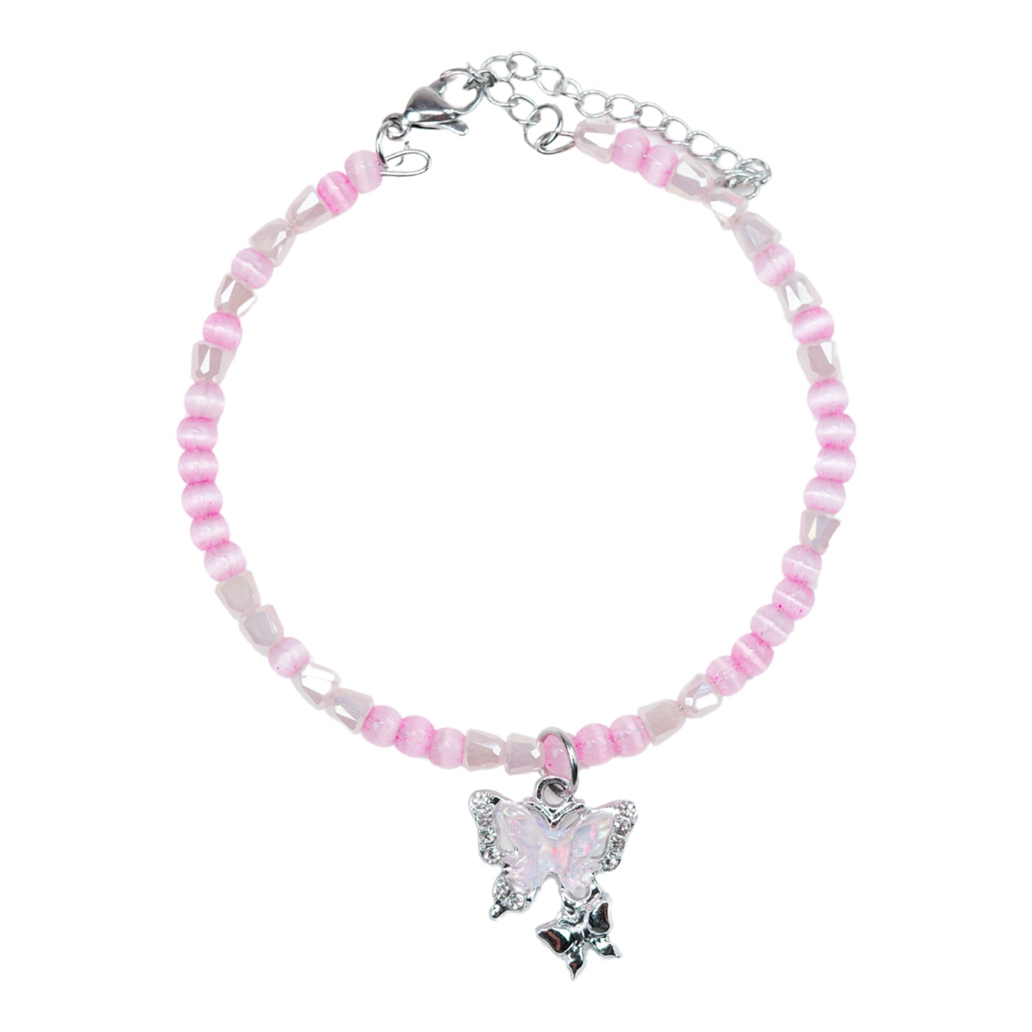 BUTTERFLY CHARM PINK CAT'S EYE BRACELET