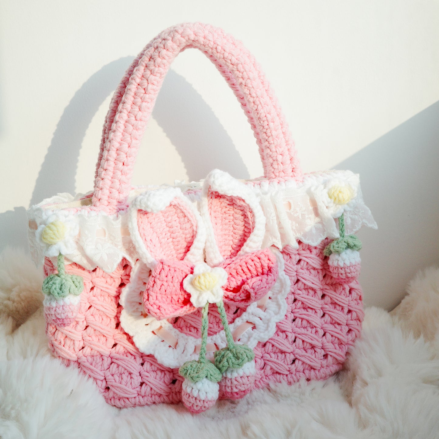 CUTE PINK CROCHET BUNNY BAG