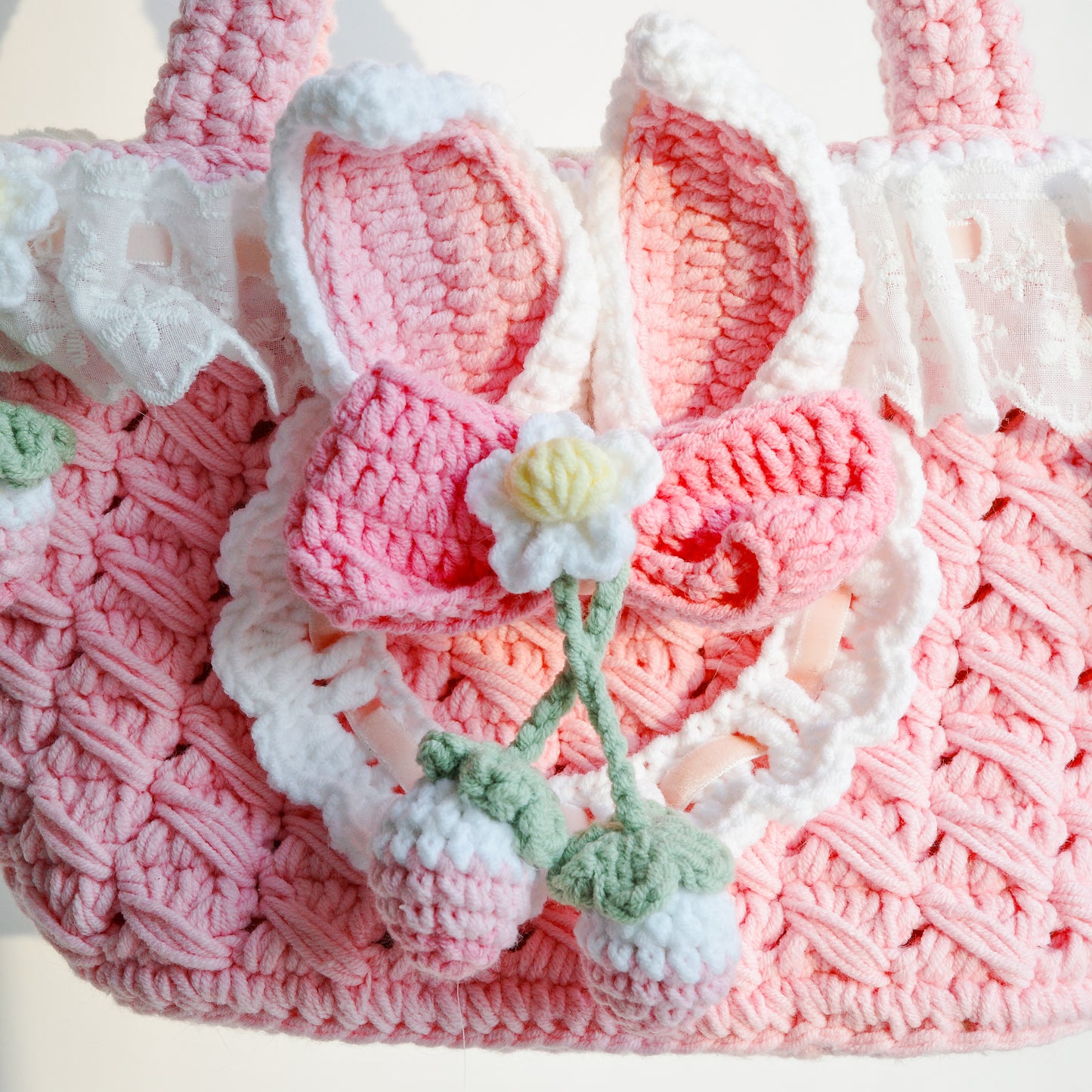 CUTE PINK CROCHET BUNNY BAG