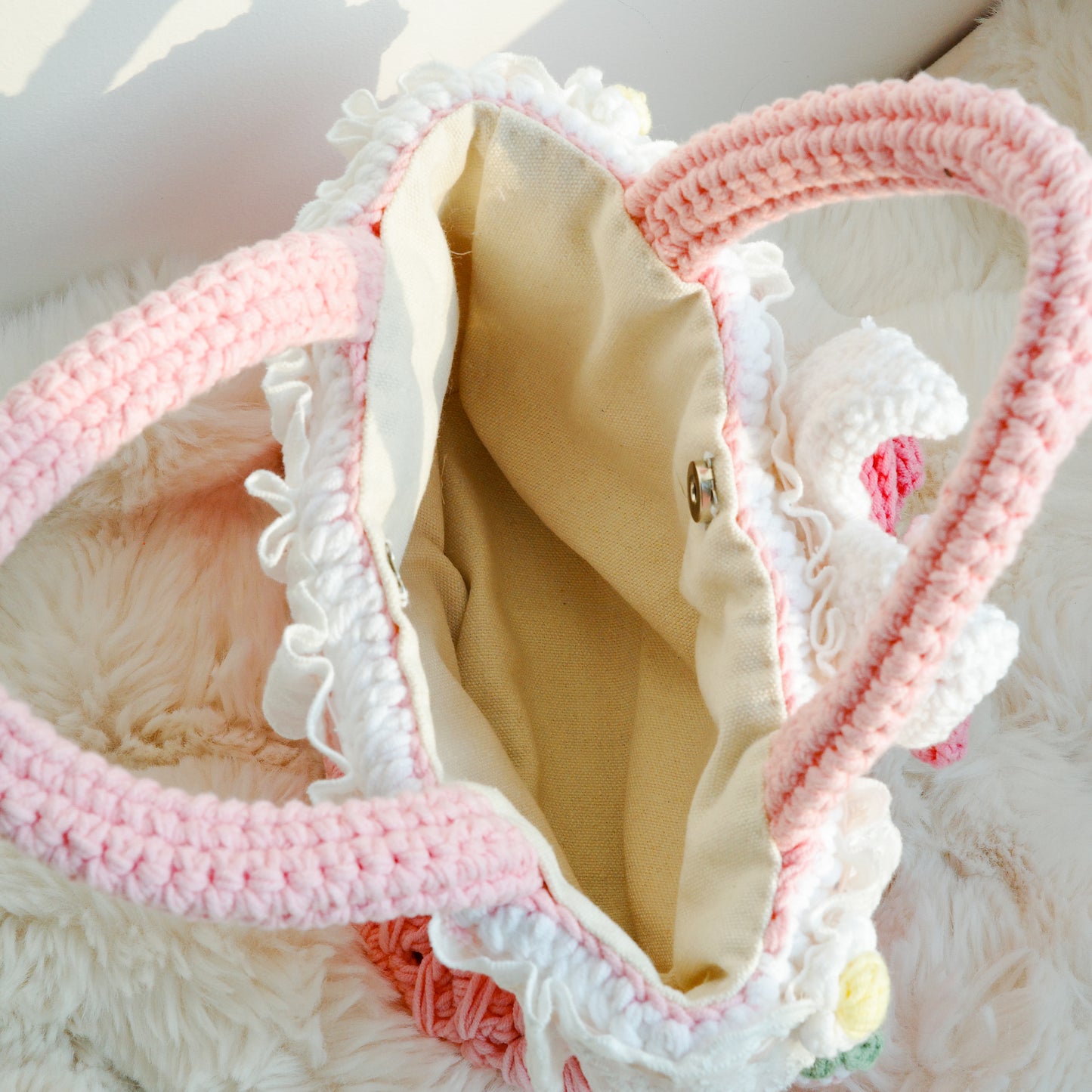 CUTE PINK CROCHET BUNNY BAG