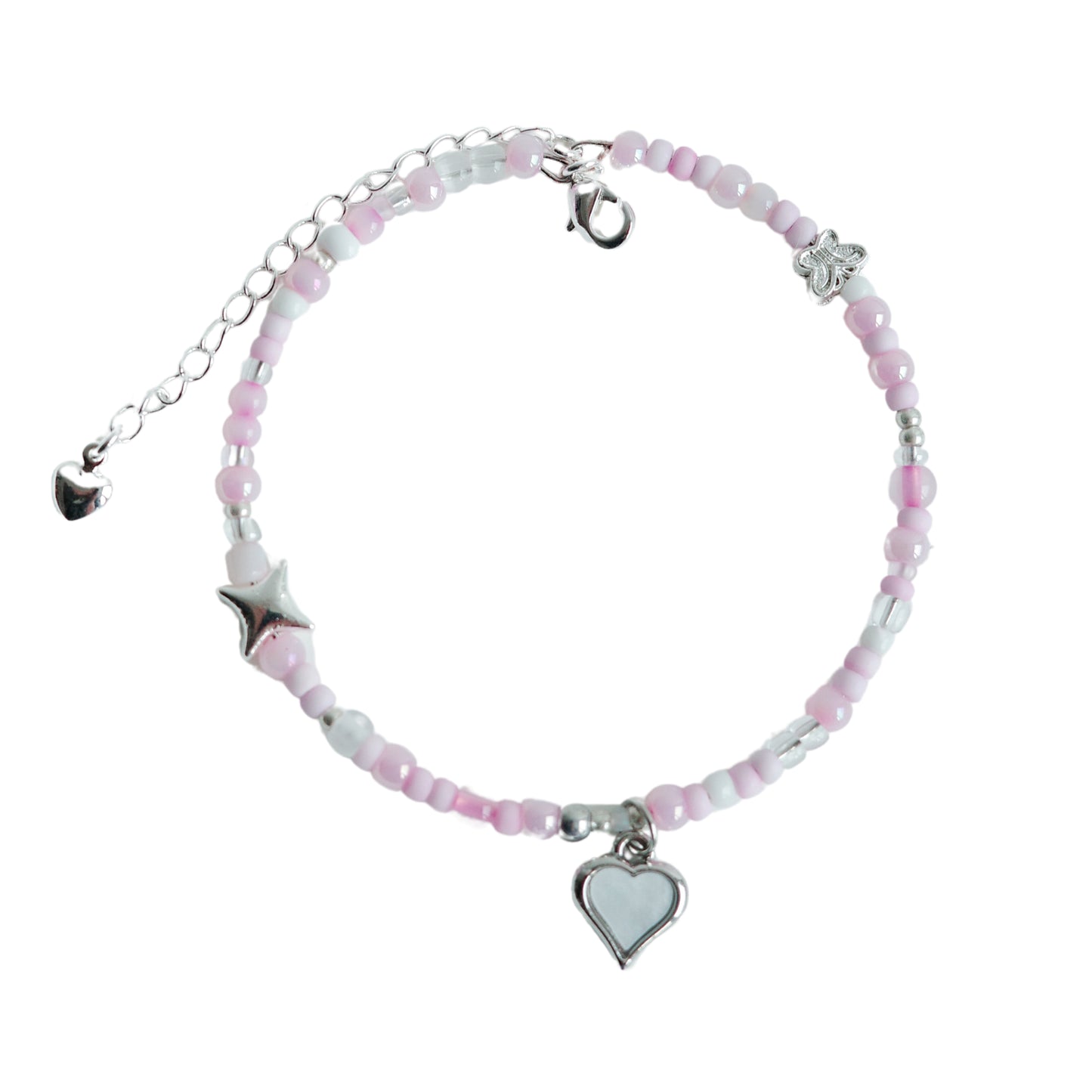 SPRING PINK BEADED HEART BRACELET