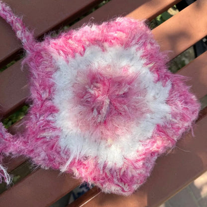 LayAura 2 FUZZY PINK & WHITE CROCHET FLOWER SQUARE