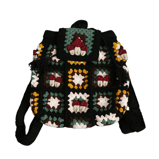 LayAura black HANDMADE MUSHROOM CROCHET BACKPACK
