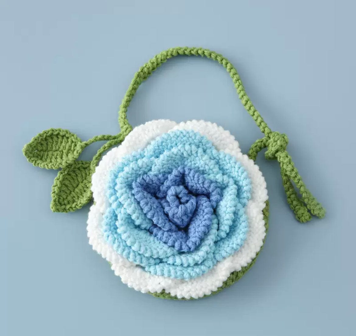 LayAura blue HANDMADE PINK ROSE CROCHET COIN PURSE
