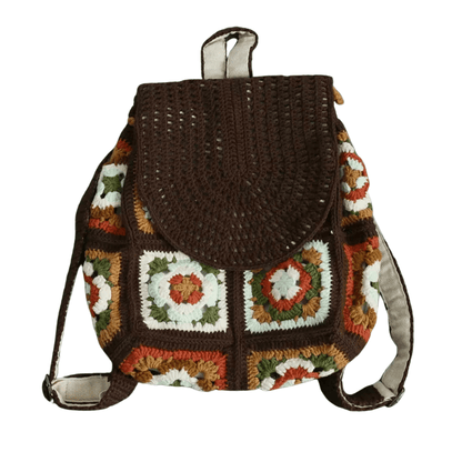 LayAura brown HANDMADE MUSHROOM CROCHET BACKPACK