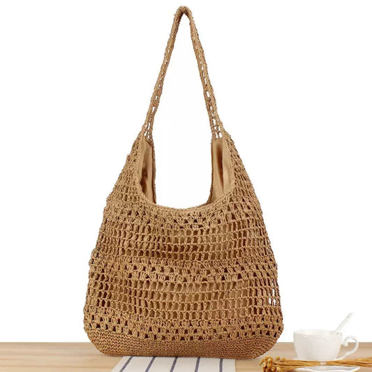 LayAura white LARGE CAPACITY WOVEN BEACH TOTE BAG