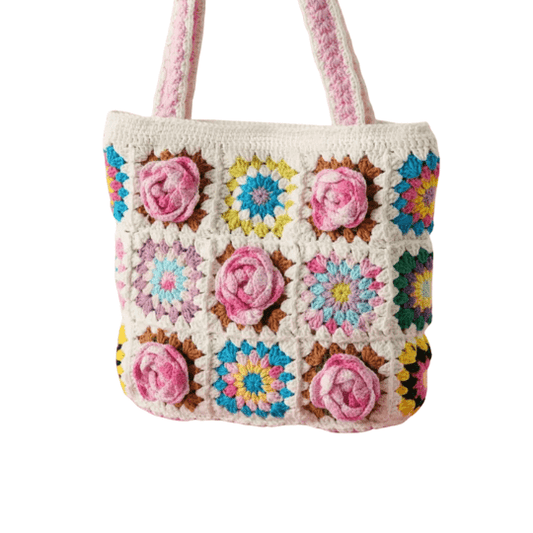 LayAura COLORFUL GRANNY SQUARE CROCHET TOTE BAG