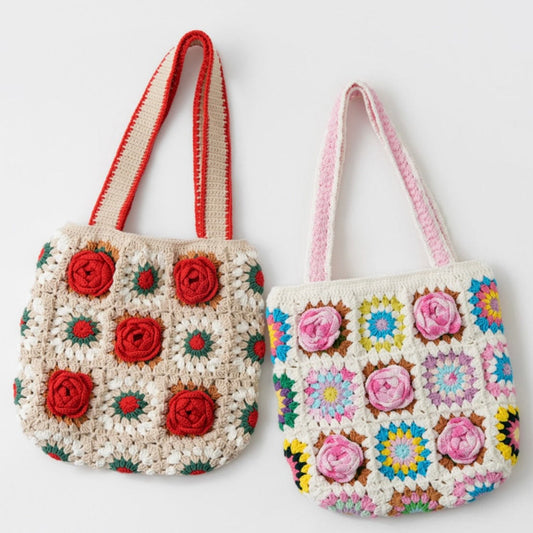 LayAura COLORFUL GRANNY SQUARE CROCHET TOTE BAG